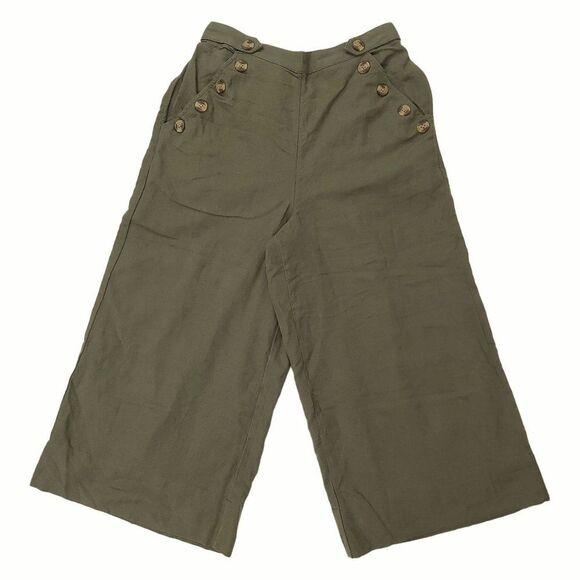American Eagle Crop Wide Leg Pants Womens Small Green Pull-On Linen Blend - Picture 3 of 13